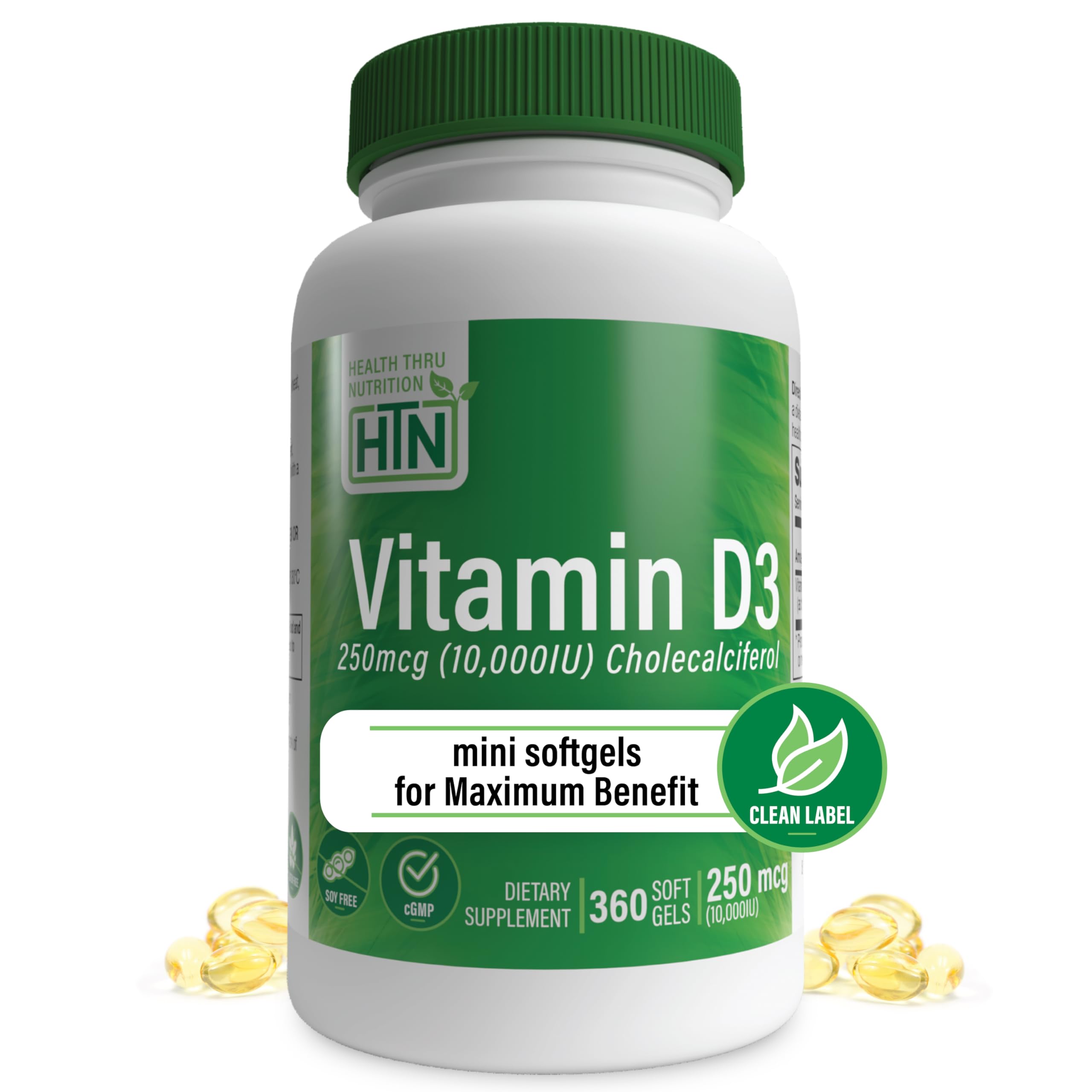 Health Thru Nutrition Vitamin D3 bottle front promoting immune support
