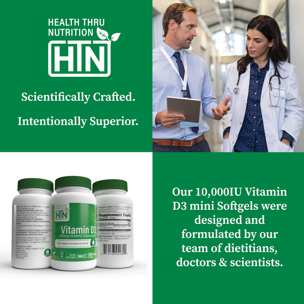 Health Thru Nutrition Vitamin D3 bottle on shelf conveys reliability