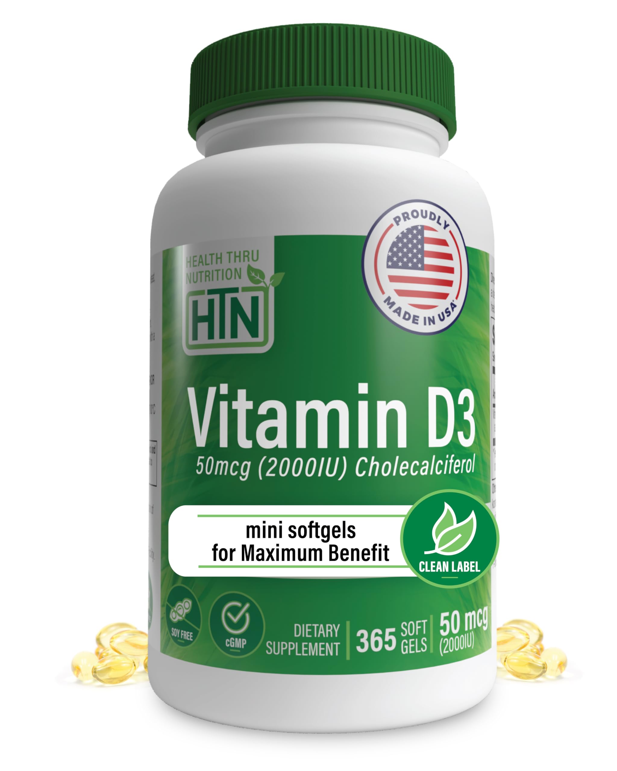 Health Thru Nutrition Vitamin D3 bottle with 365 softgels for a year