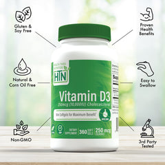 Health Thru Nutrition Vitamin D3 label design emphasizes potency