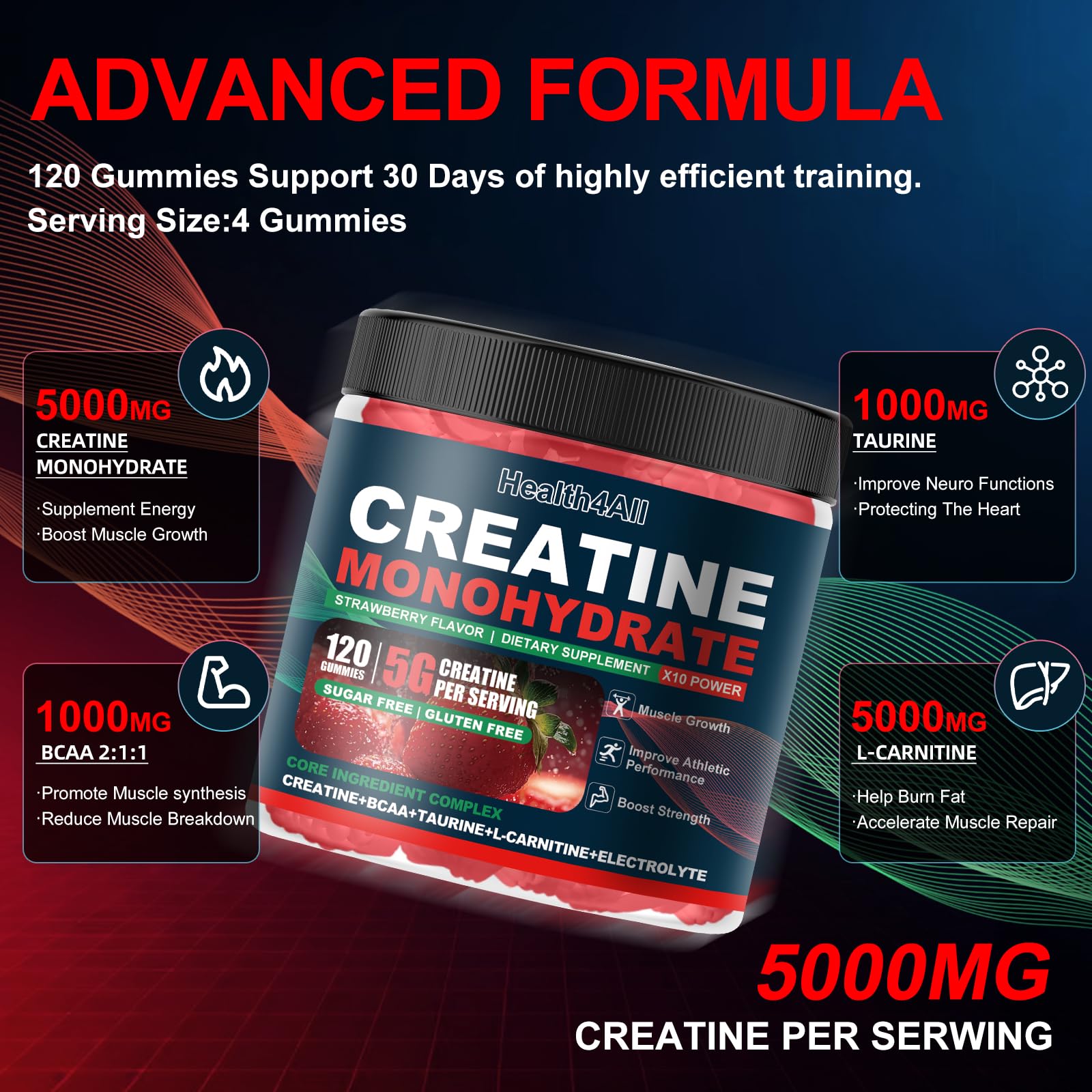 Health4All Creatine Gummies on-the-go serving ideal for workouts