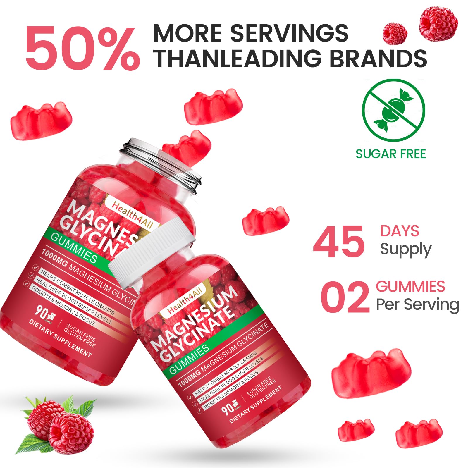 Health4All raspberry flavored gummies suitable for kids and adults.