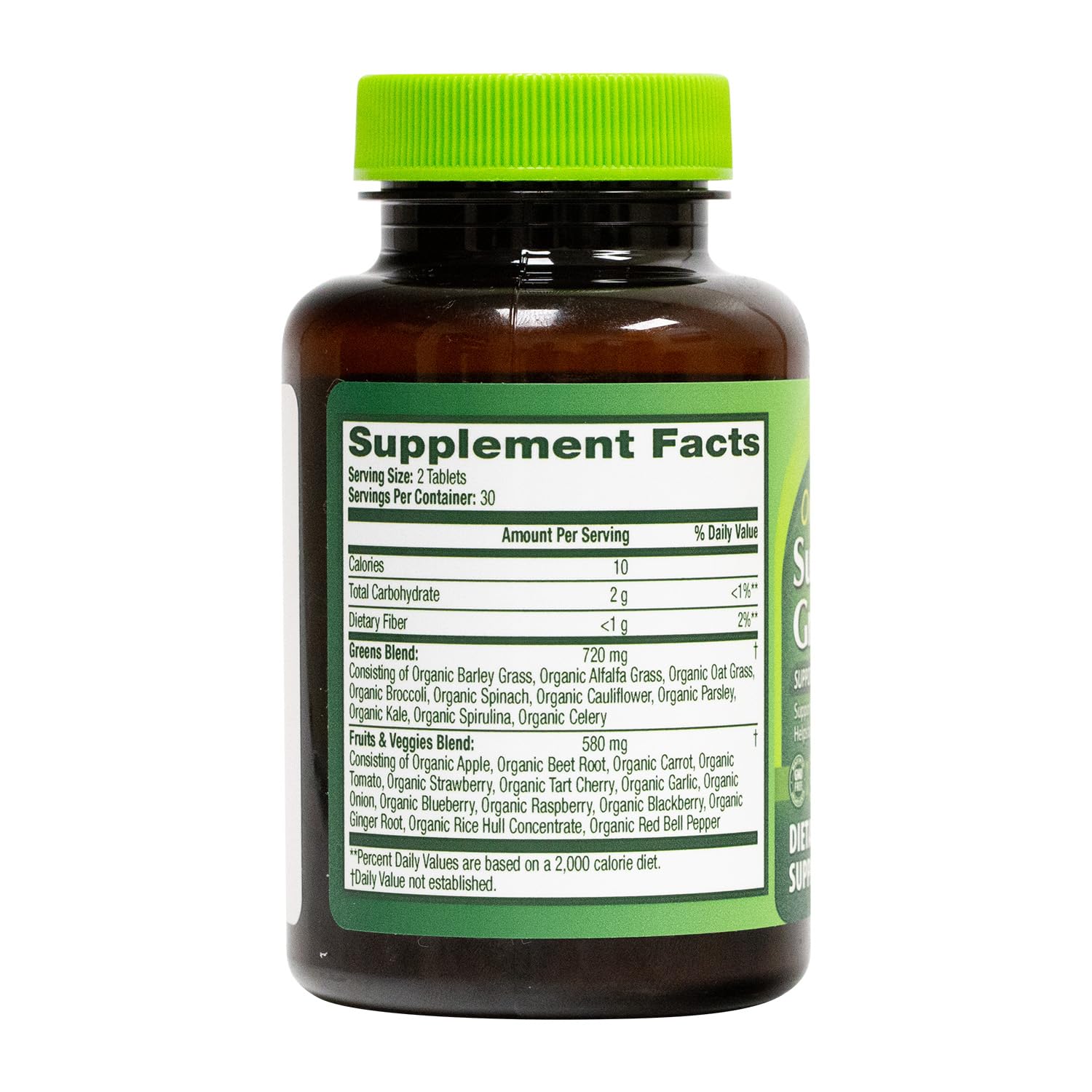 HealthA2Z Fruits & Veg blend bottle label emphasizes antioxidants and phytonutrients.