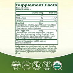 HealthA2Z Organic Superfood Greens tablets closeup supporting convenient on-the-go nutrition.