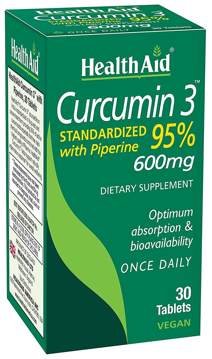 HealthAid Curcumin Complex bottle front view, supports daily joint function and immune wellness.