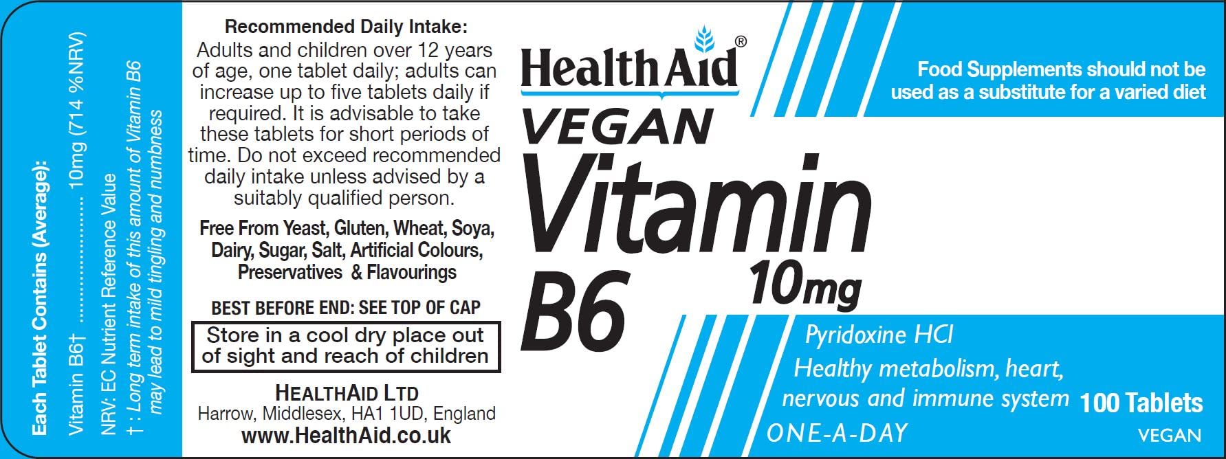 HealthAid Vitamin B6 10mg tablets close-up for easy daily use