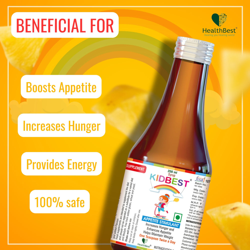 HealthBest Kidbest appetite syrup dropper enables easy, precise dosing.
