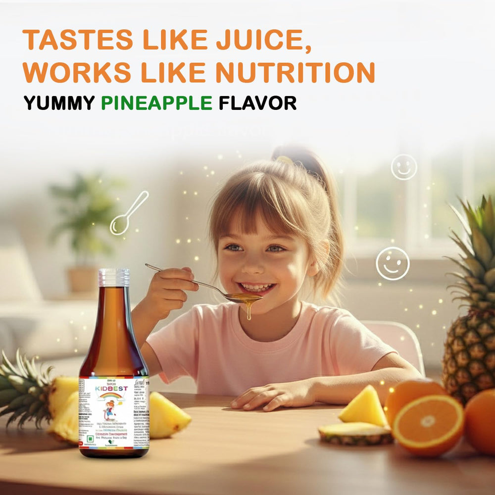 HealthBest Kidbest child enjoying syrup shows a positive daily ritual.