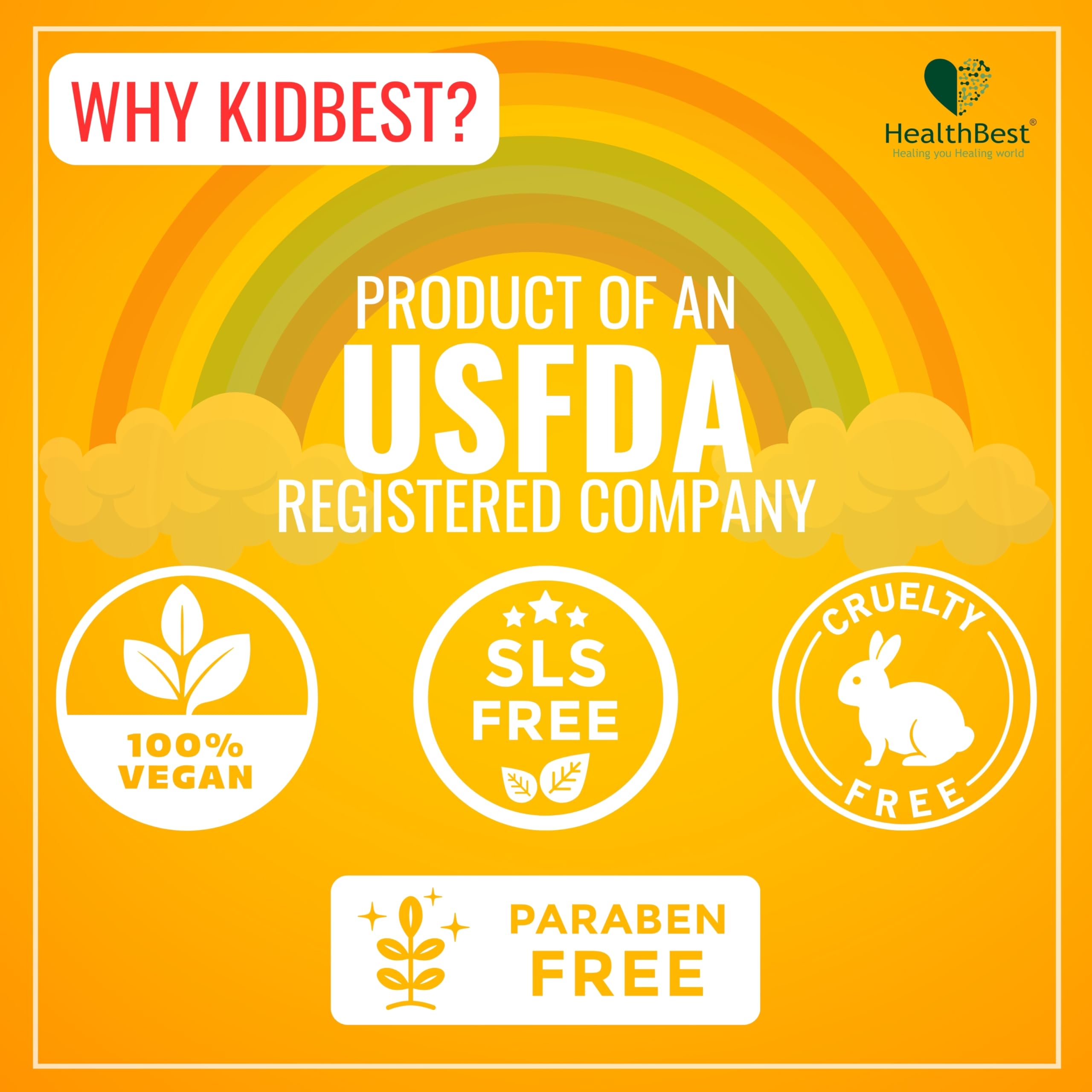 HealthBest Kidbest label emphasizes safe, natural formula for children.
