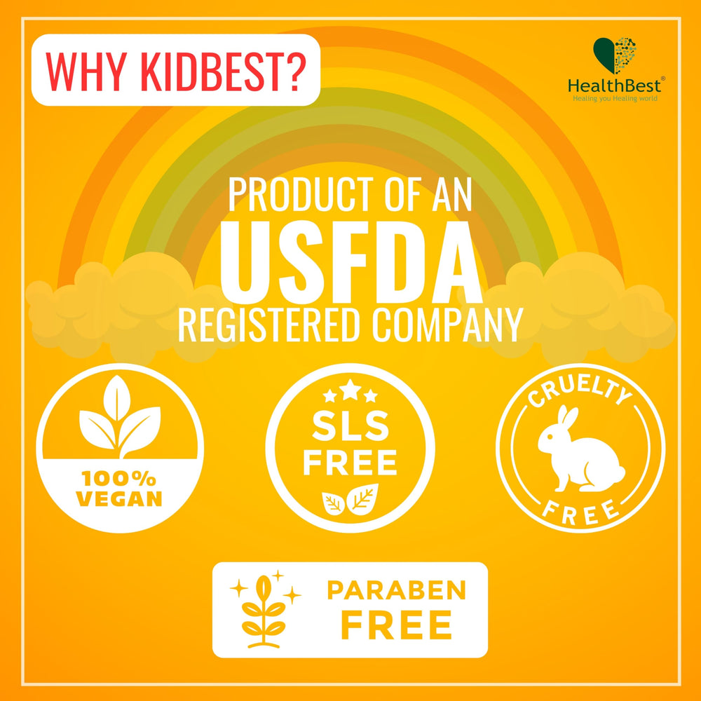 HealthBest Kidbest label emphasizes safe, natural formula for children.