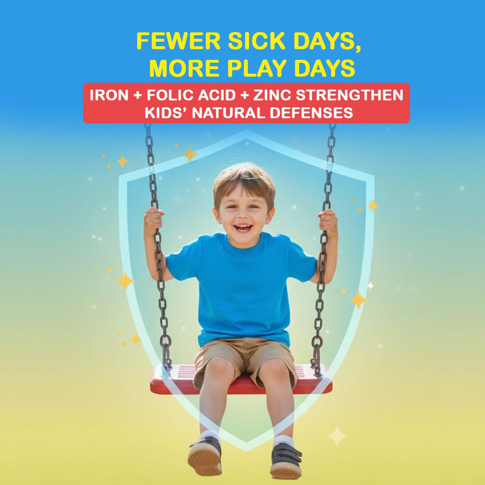 HealthBest liquid iron syrup close-up shows rich color and smooth texture.