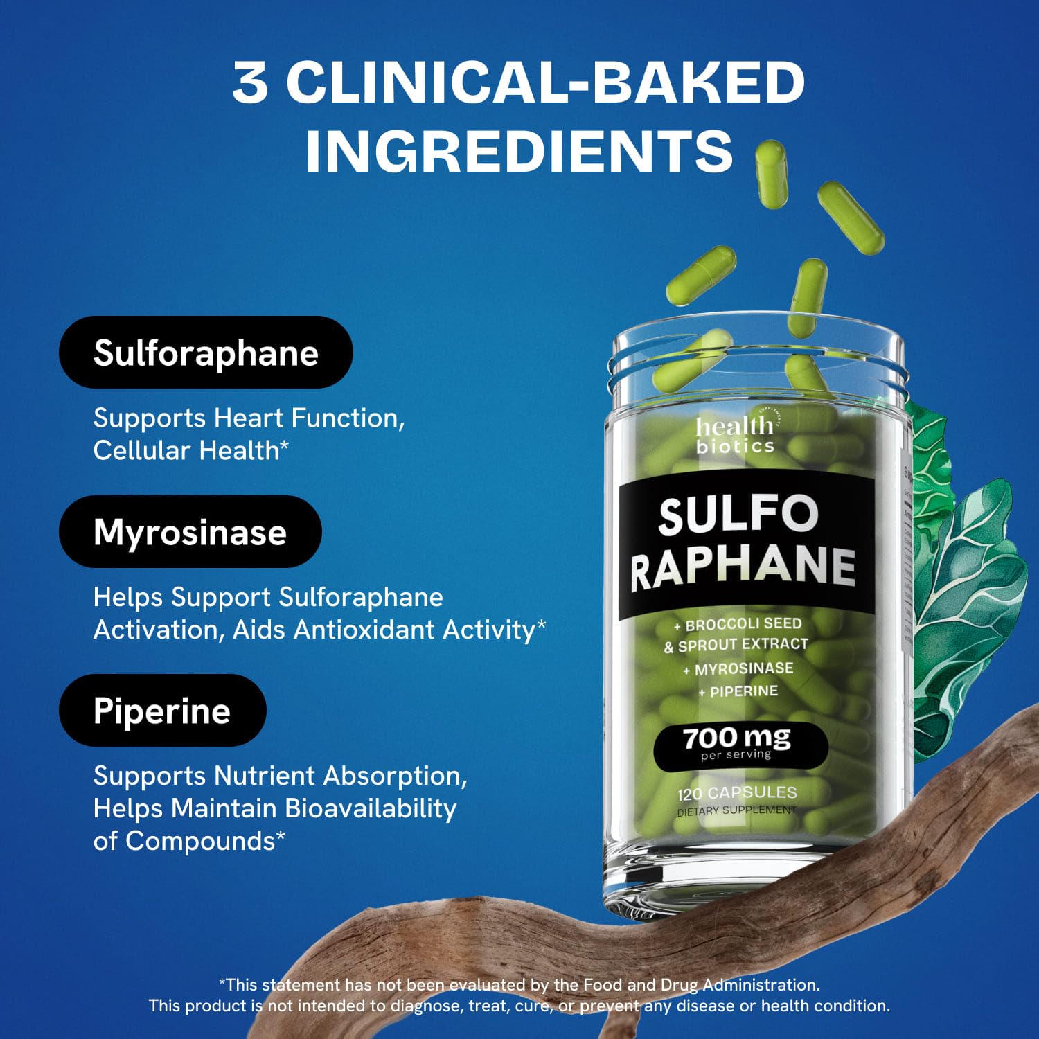 Healthbiotics sulforaphane capsules arranged on a clean surface