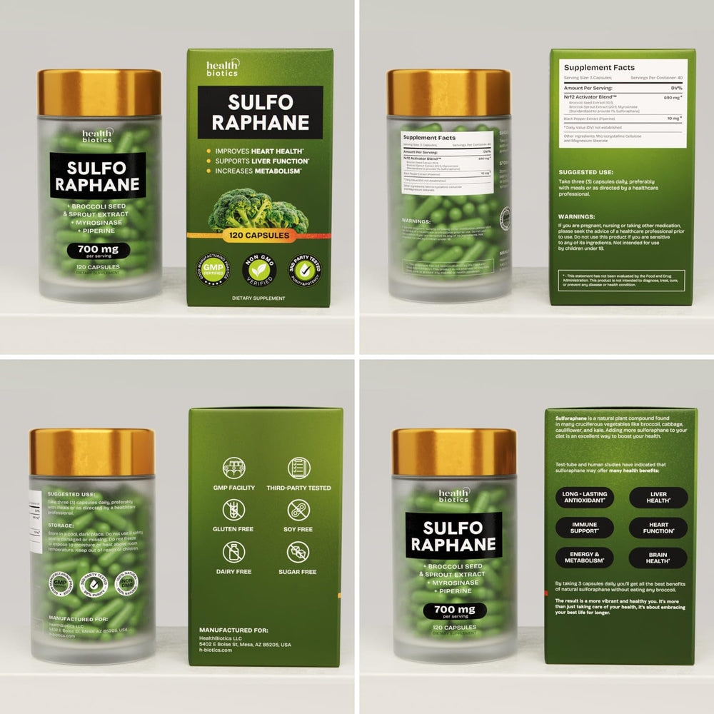 Healthbiotics sulforaphane on kitchen counter suggests easy incorporation