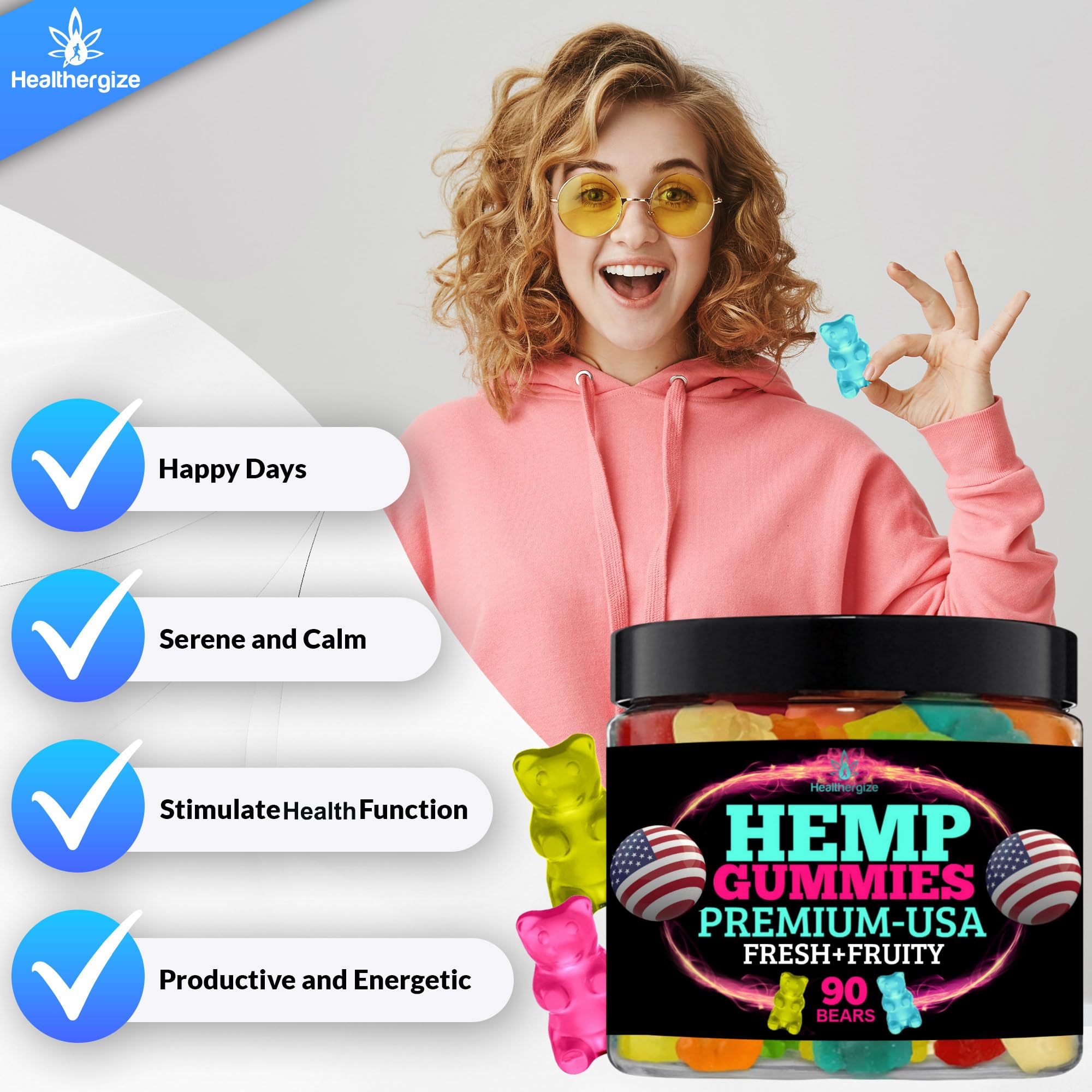 Healthergize gummies include ashwagandha and lemon balm for a calming evening routine