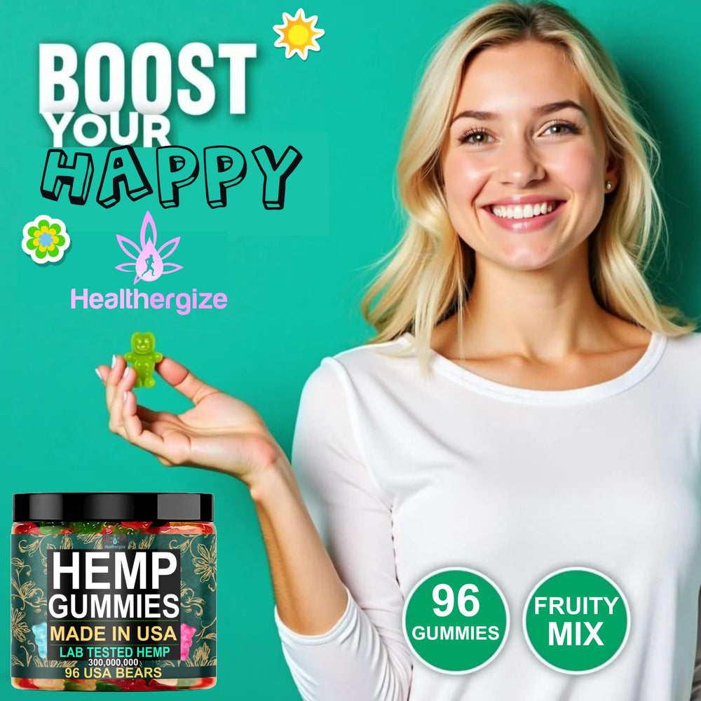 Healthergize hemp gummies bottle dispensing soft gummies