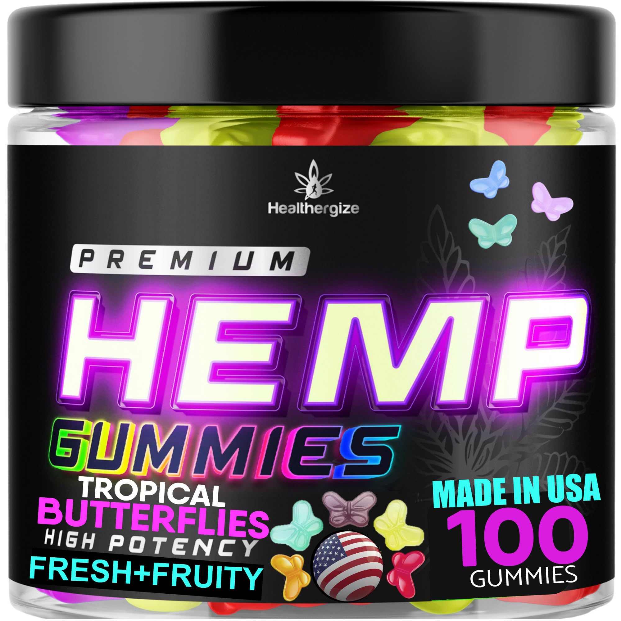 Healthergize hemp gummies bottle shows convenient sleep support on a nightstand.