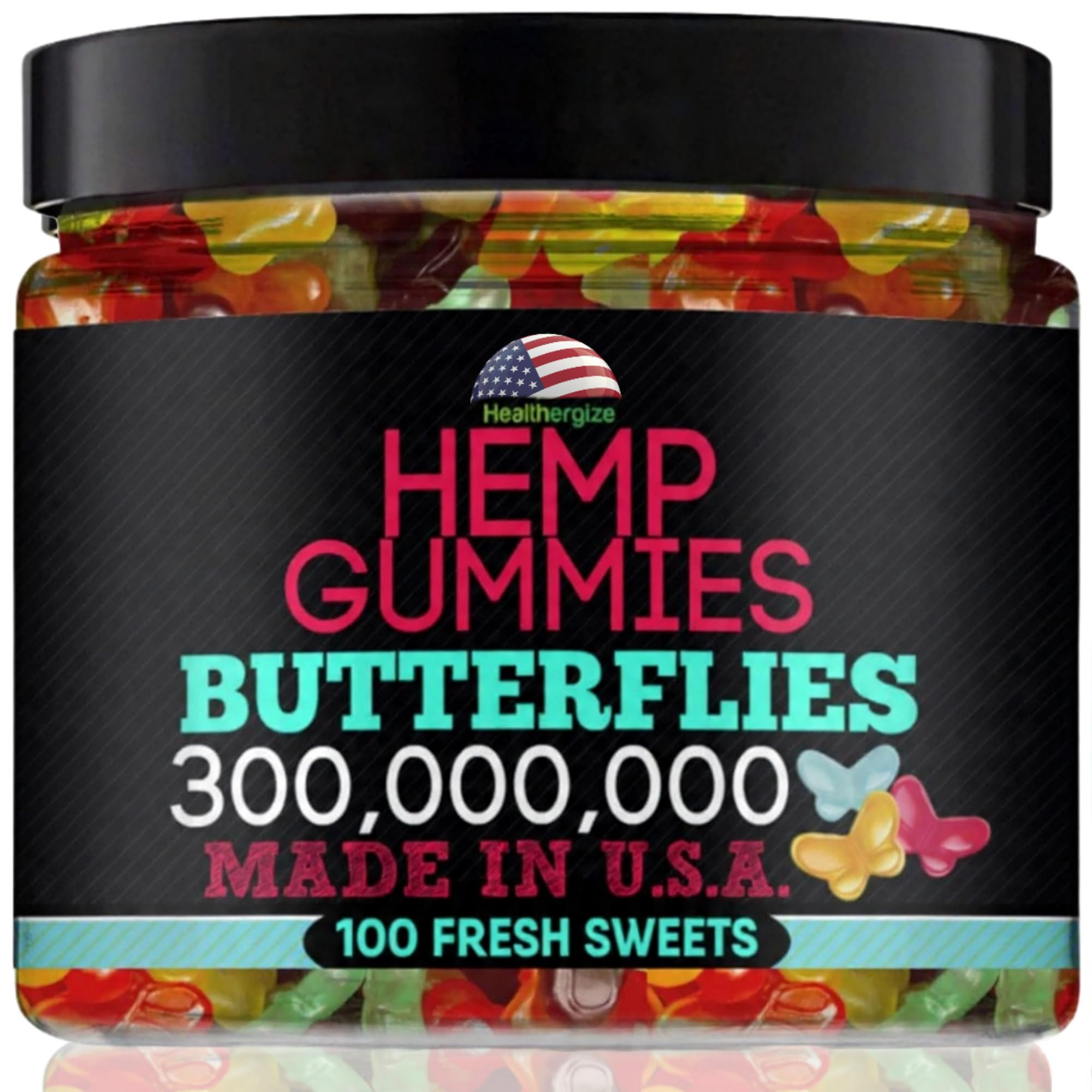 Healthergize hemp gummies butterfly shapes for a playful, fruity daily calm moment.