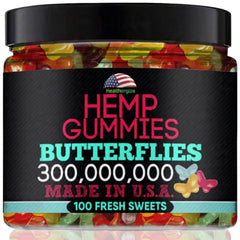Healthergize hemp gummies butterfly shapes for a playful, fruity daily calm moment.