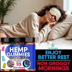 Healthergize hemp gummies closeup highlights fruity flavor and soft texture.