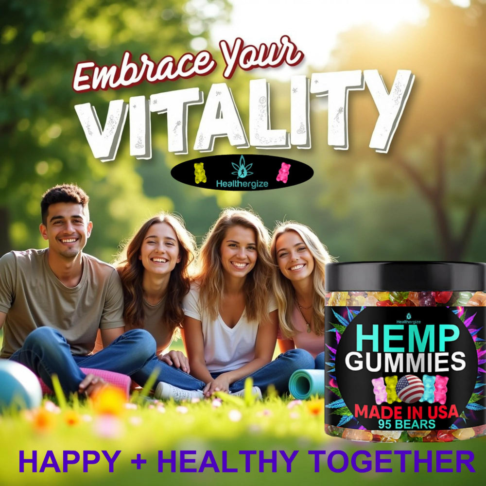 Healthergize hemp gummies dairy free gluten free badge for dietary options.