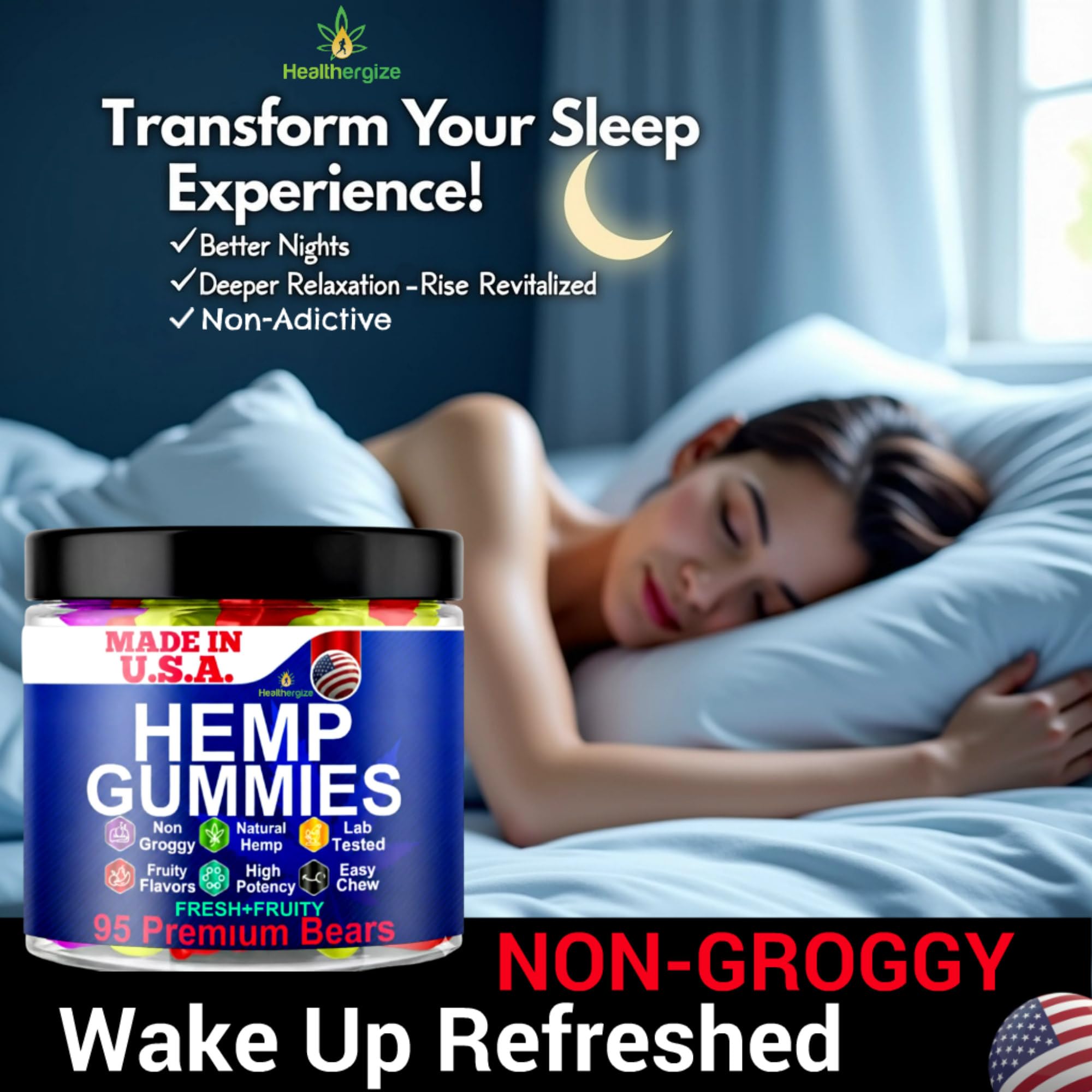 Healthergize hemp gummies fruity flavor closeup showcases tasty bites with no bitter aftertaste.