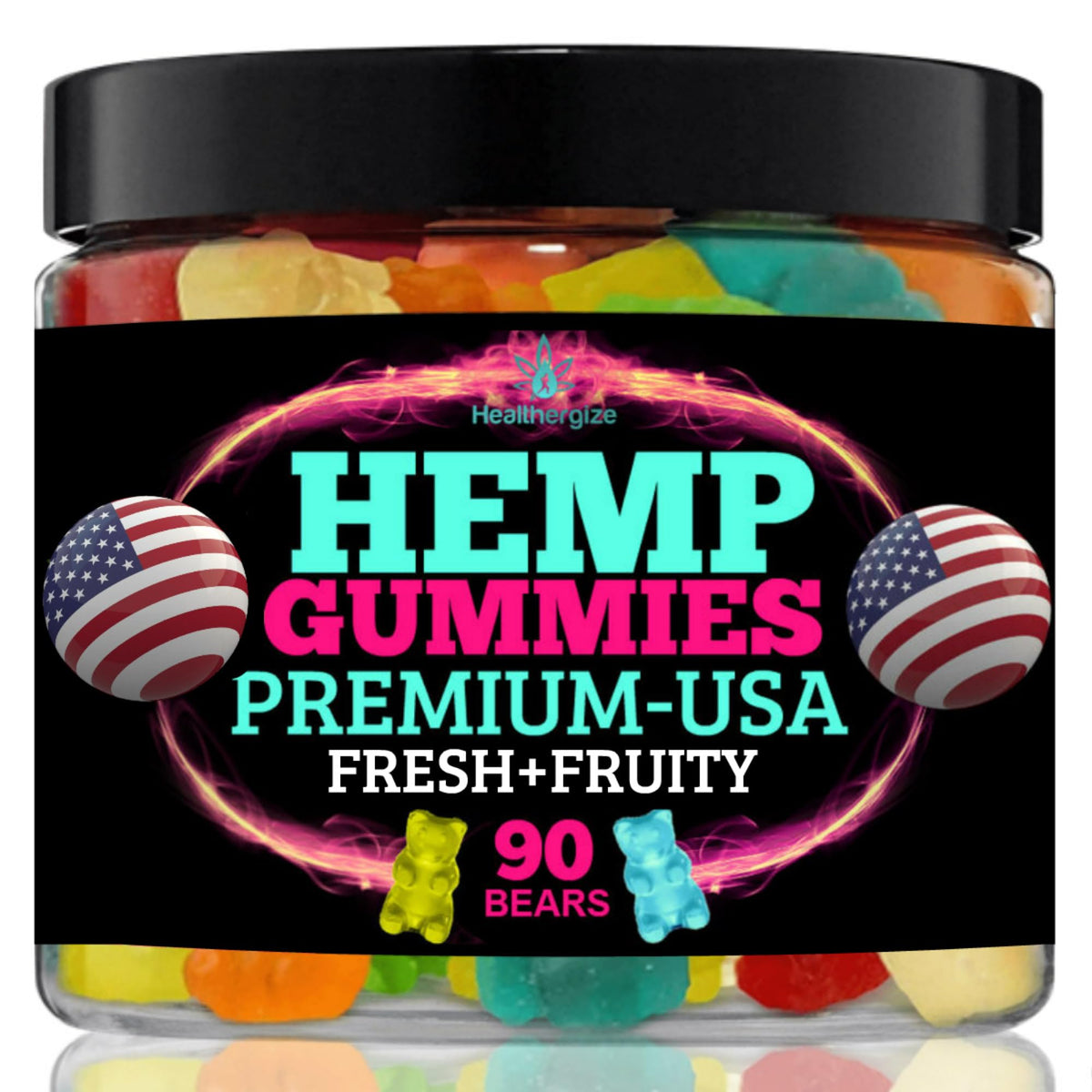 Healthergize hemp gummies relaxation bottle pour promotes calm and ease after a long day