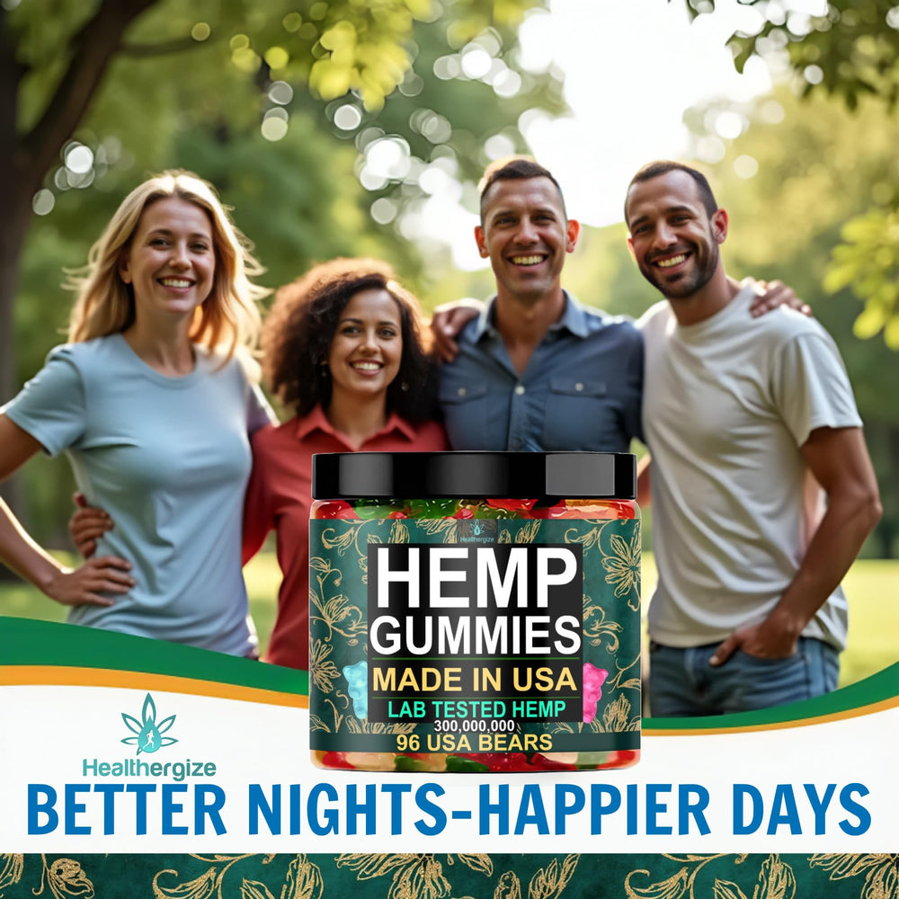 Healthergize hemp gummies relaxation scene in a calm setting