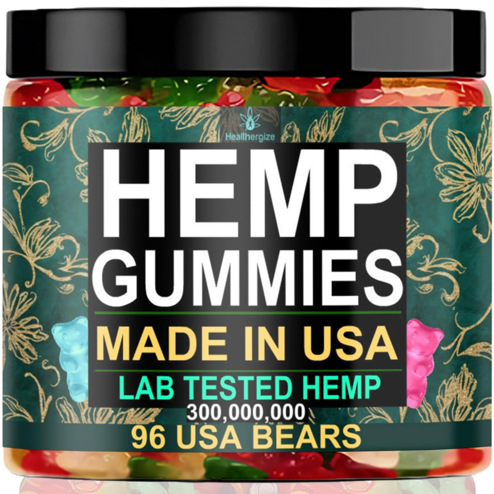 Healthergize hemp gummies sleep bottle close-up showing inviting texture and color
