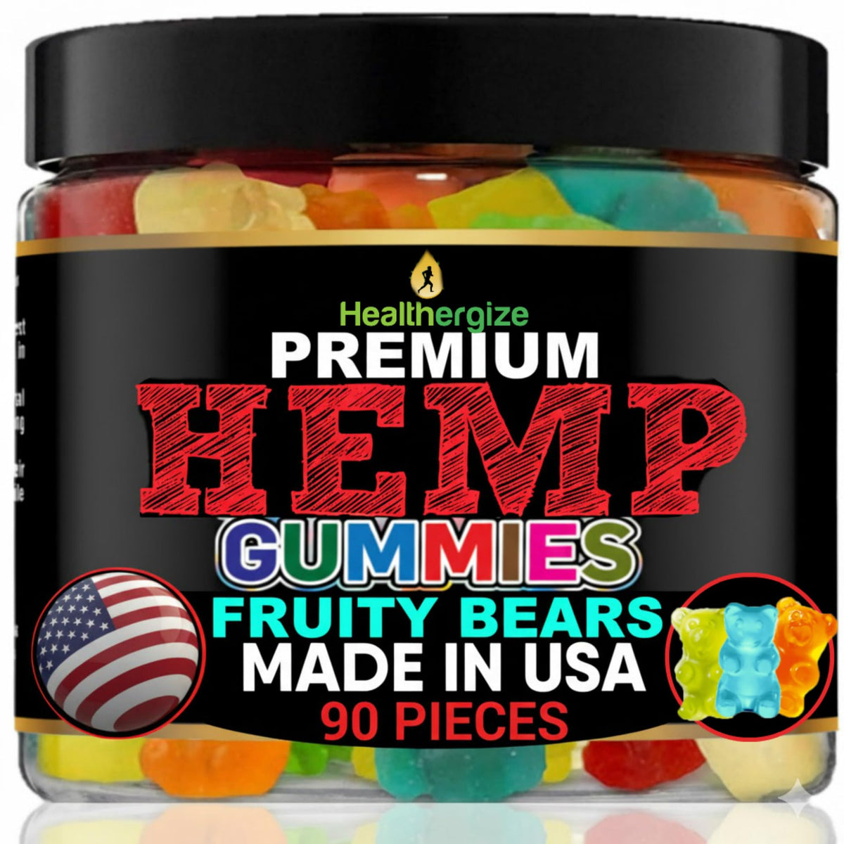 Healthergize hemp gummies sleep bottle highlighting premium quality for nightly calm and rest.