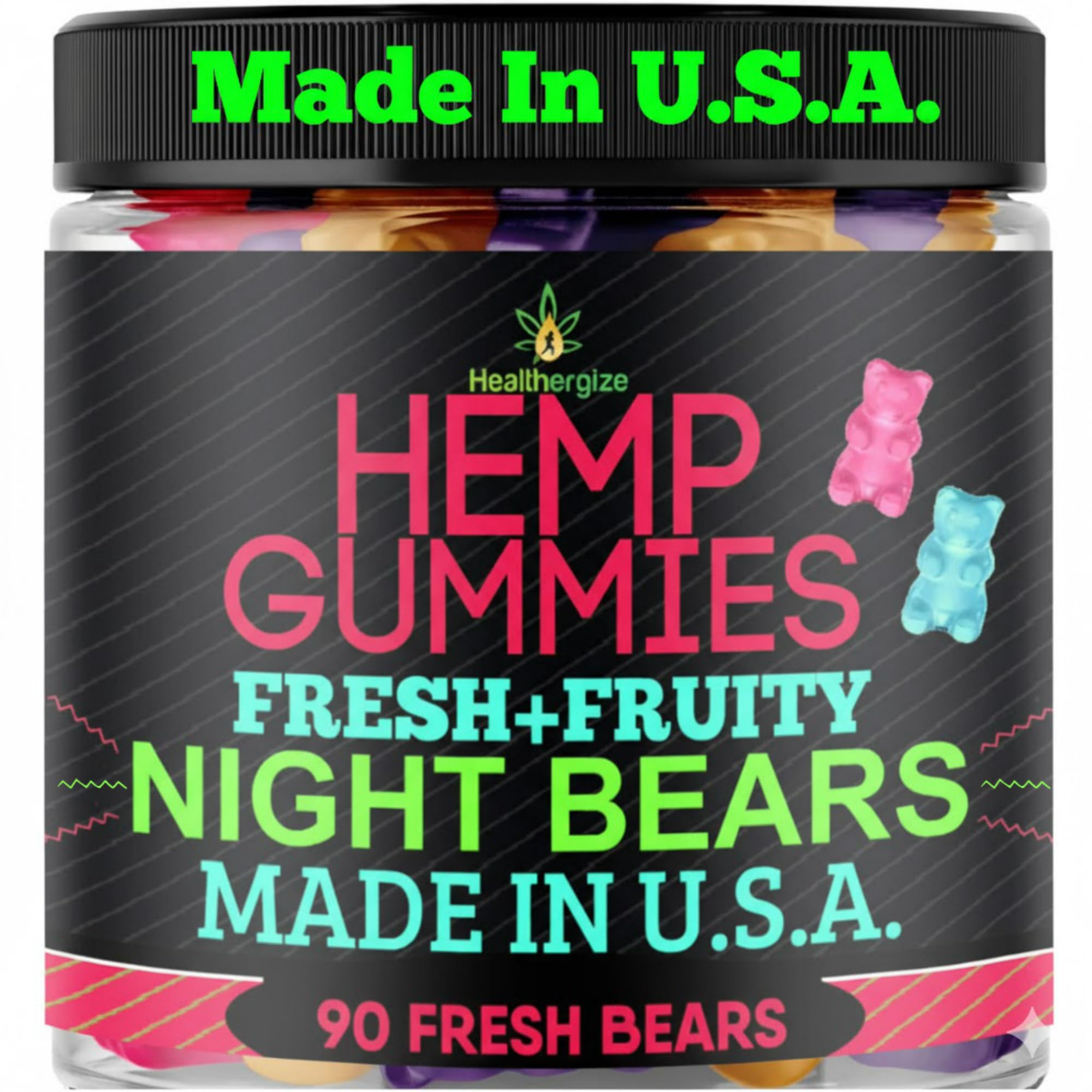 Healthergize hemp gummies sleep packaging promotes calming bedtime routine.