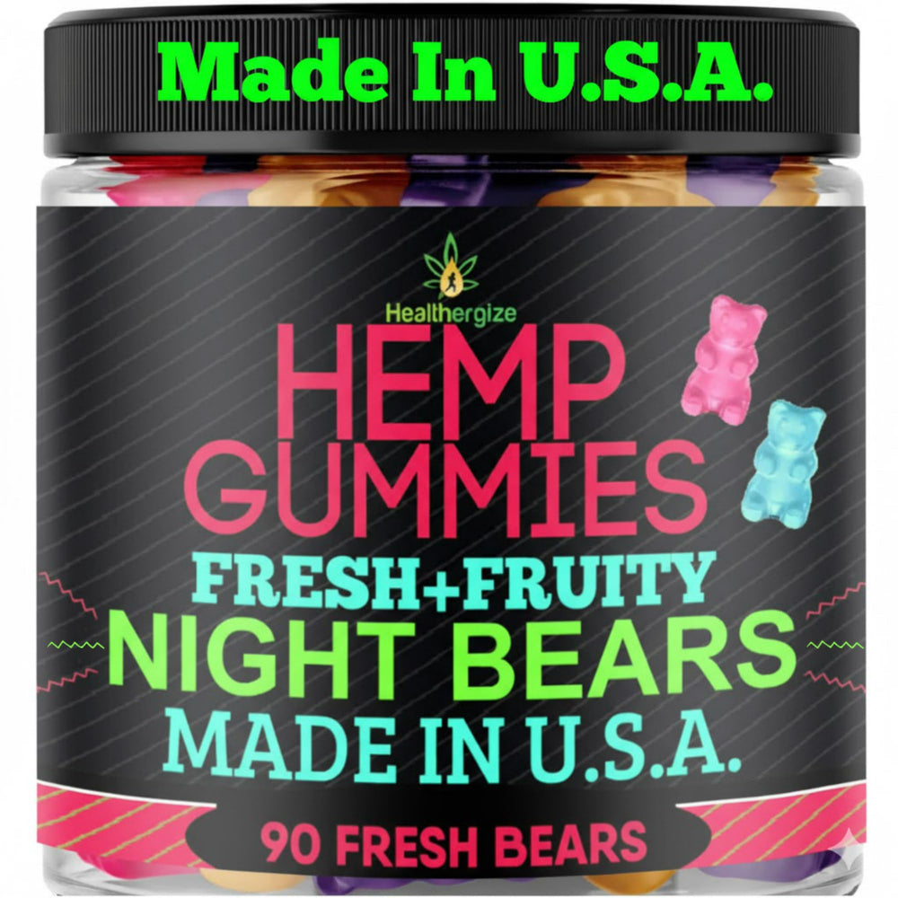 Healthergize hemp gummies sleep packaging promotes calming bedtime routine.