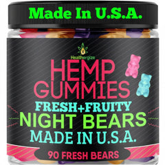 Healthergize hemp gummies sleep packaging promotes calming bedtime routine.