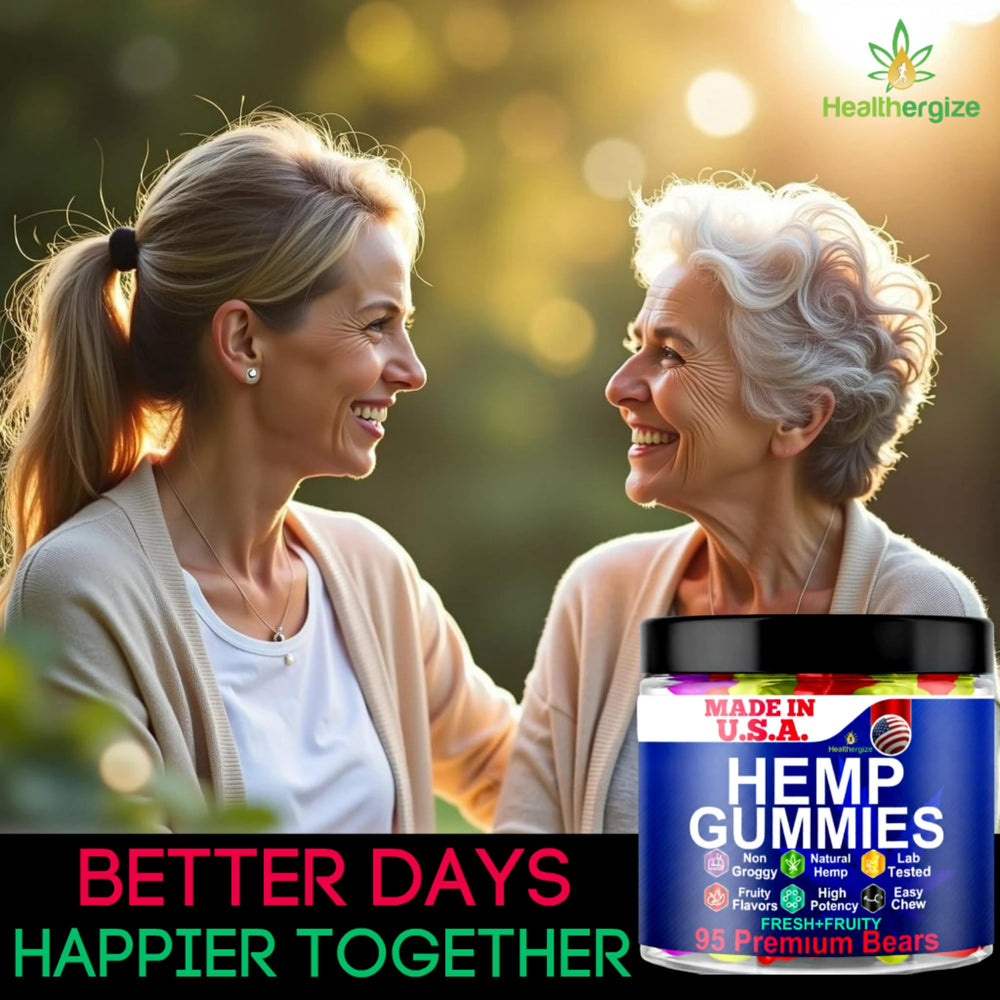 Healthergize hemp gummies USA-made label signals trusted production standards.