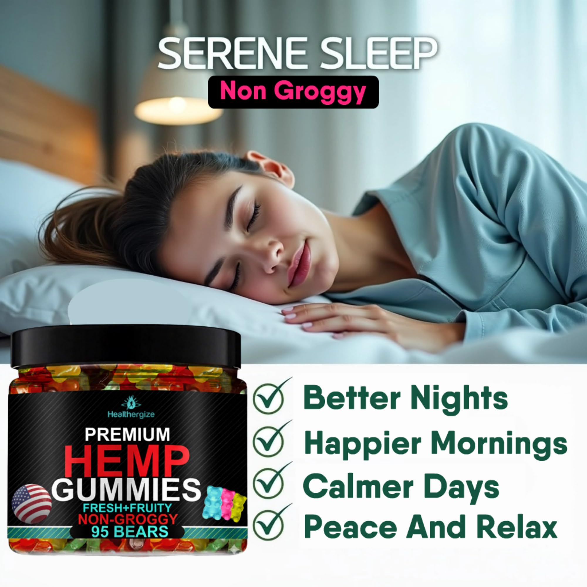 Healthergize high potency hemp oil gummies package for convenient nightly support