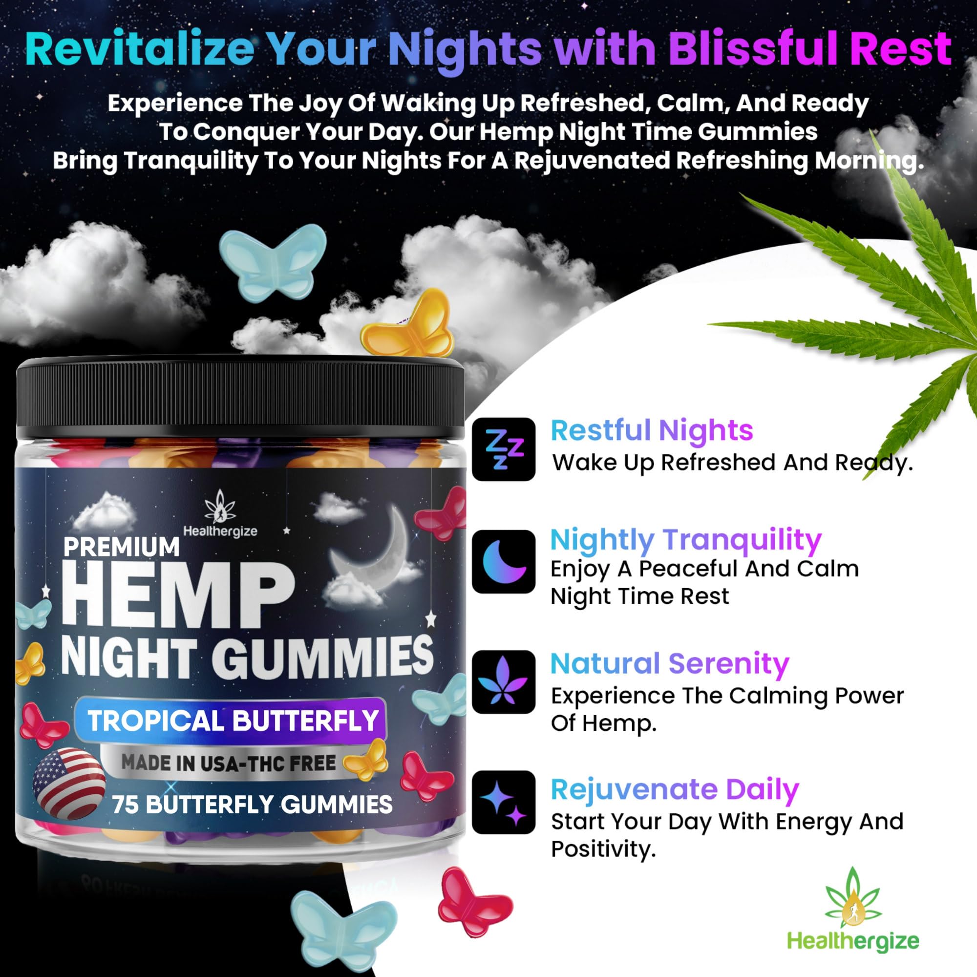 Healthergize USA-made gummy packaging with seal of quality