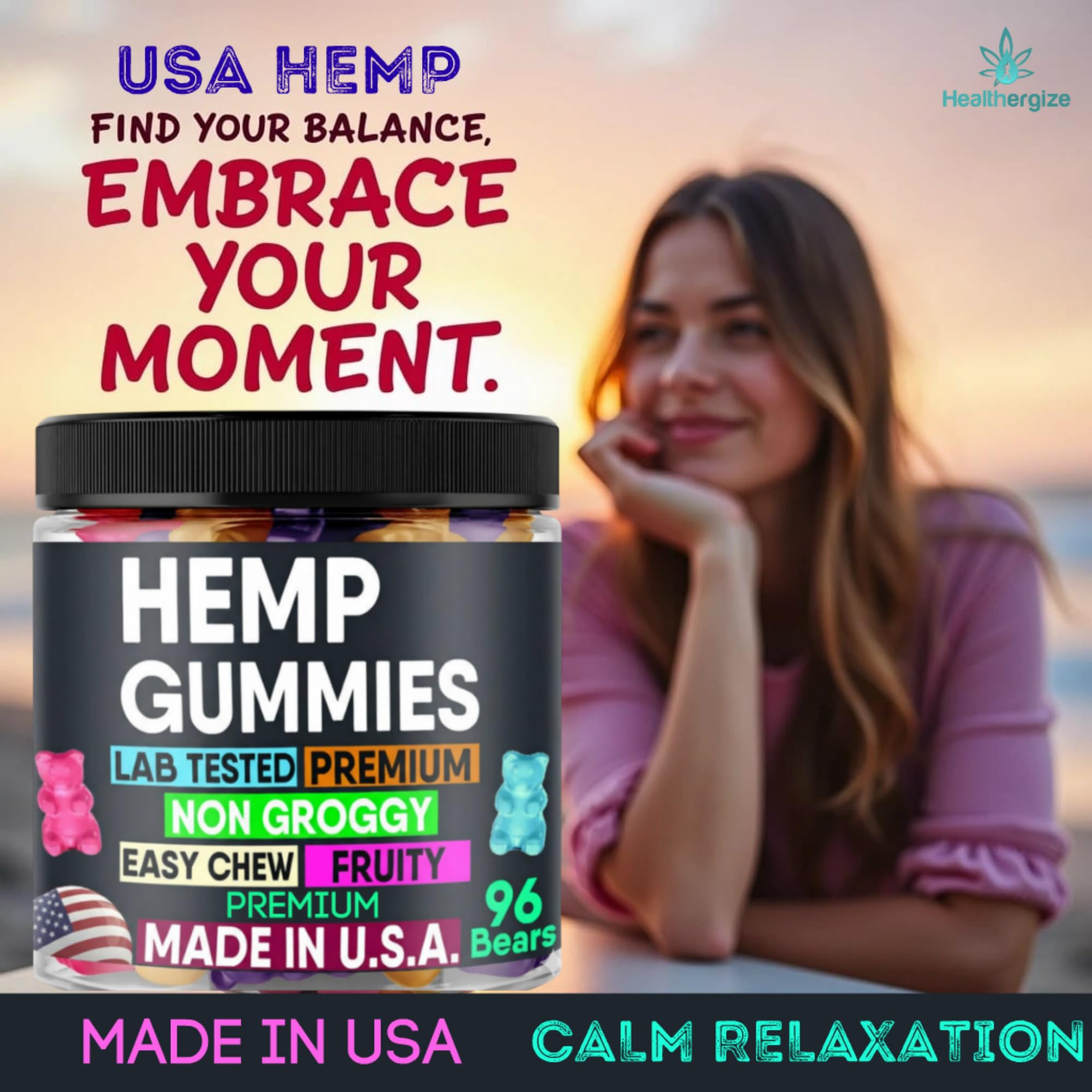 Healthergize USA-made packaging communicates quality and freshness for informed nightly choices.