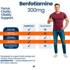 Healthfare Benfotiamine vegan formulation image underscoring vegan, non-GMO sourcing.