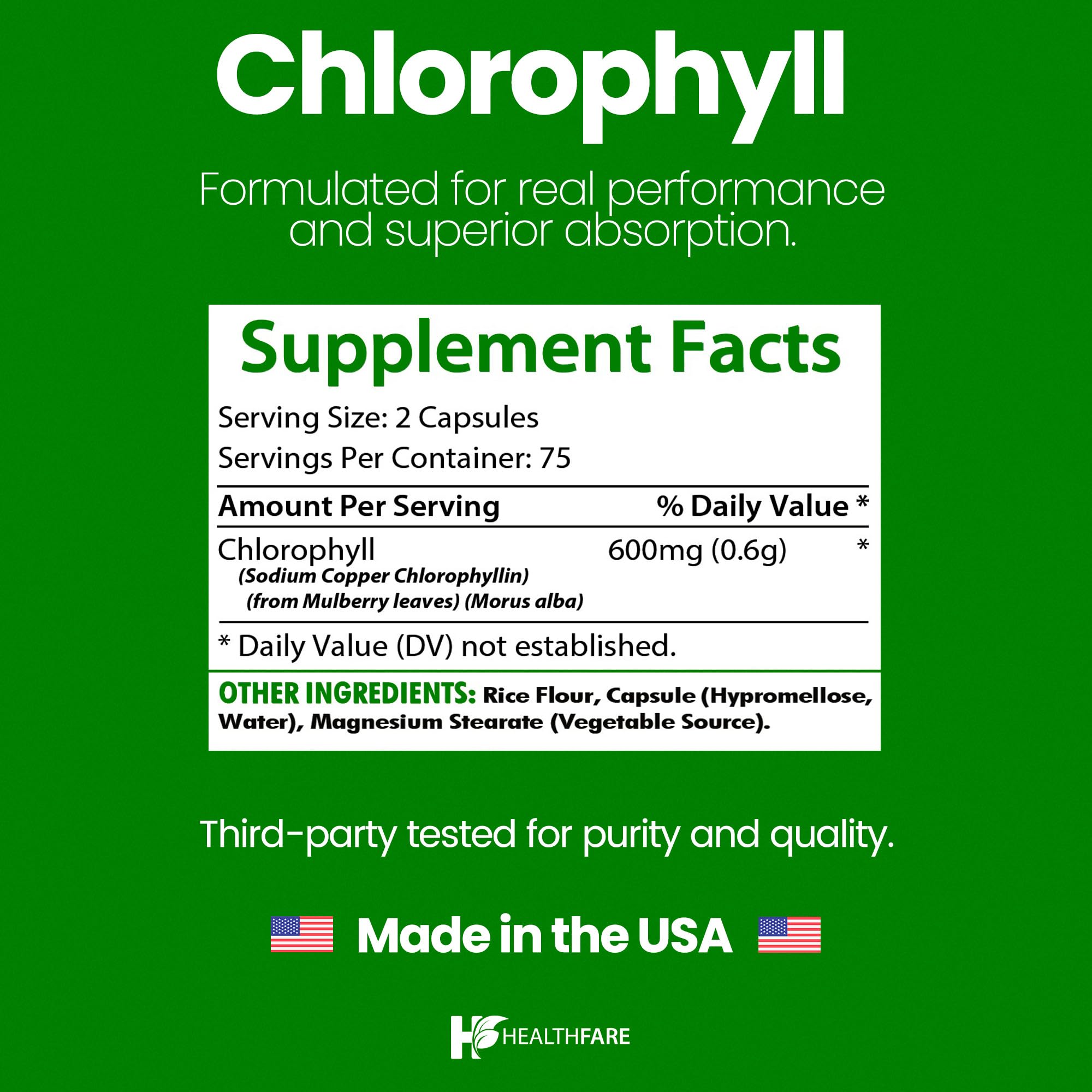 Chlorophyll capsules being poured to illustrate easy daily intake.