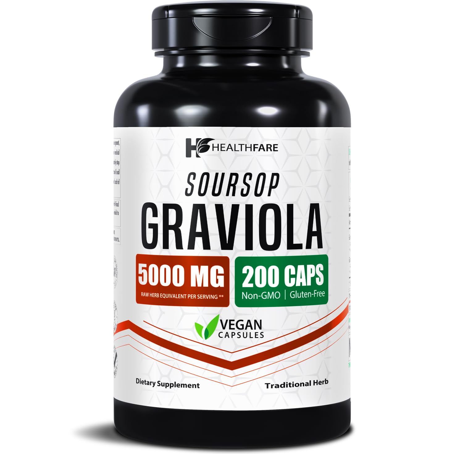 Healthfare Graviola 5000mg bottle front view, high potency extract.