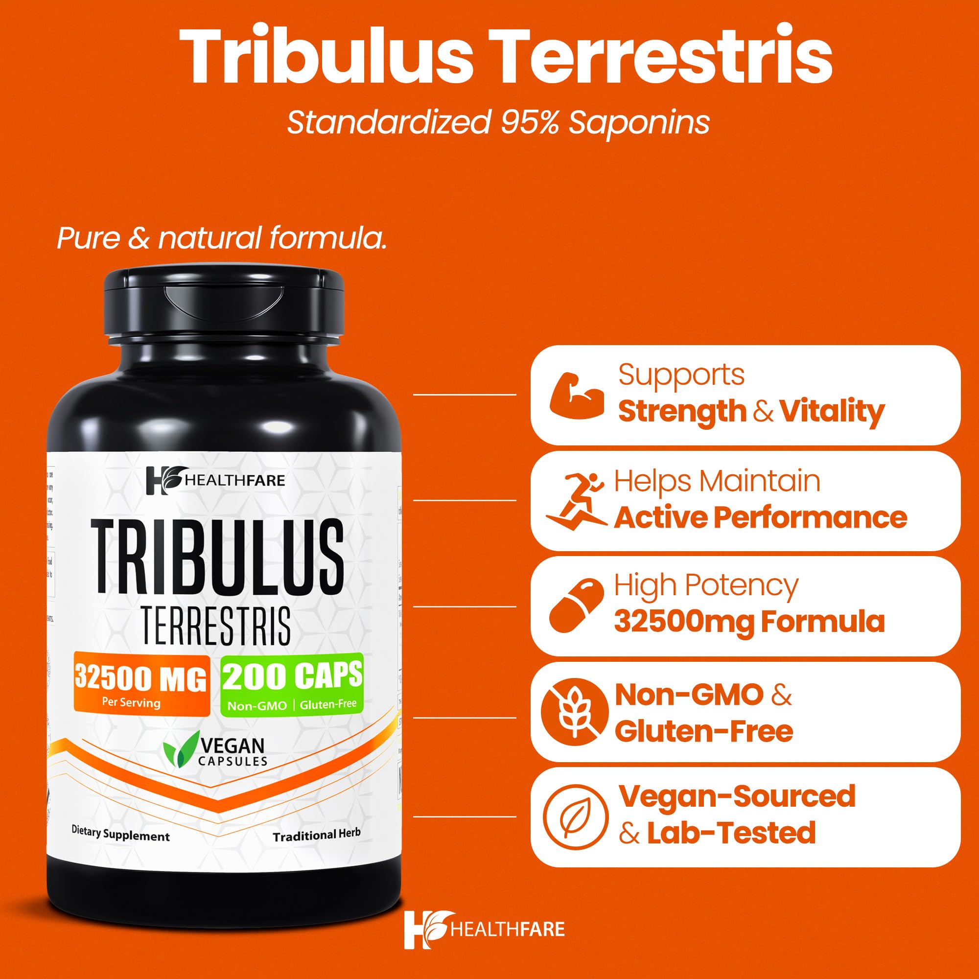 HealthFare Tribulus Terrestris extracto concentrado: empaque que destaca su potencia.