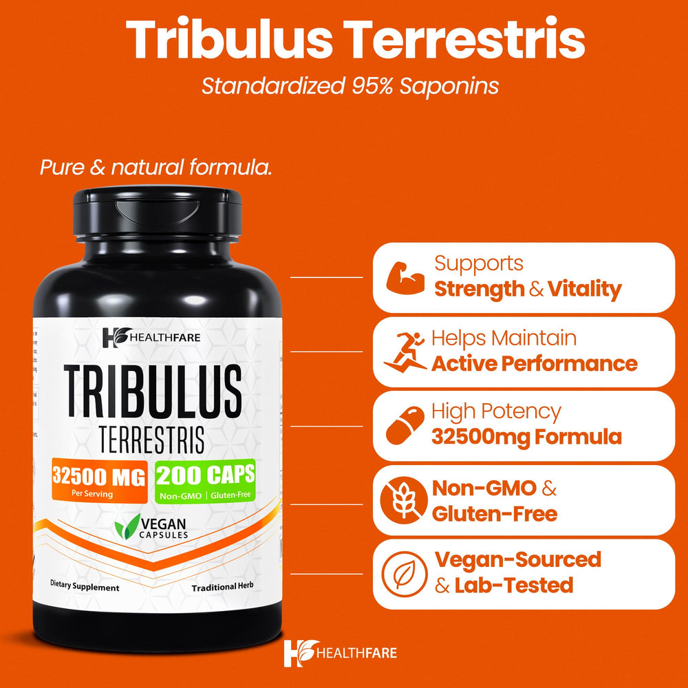 HealthFare Tribulus Terrestris extracto concentrado: empaque que destaca su potencia.