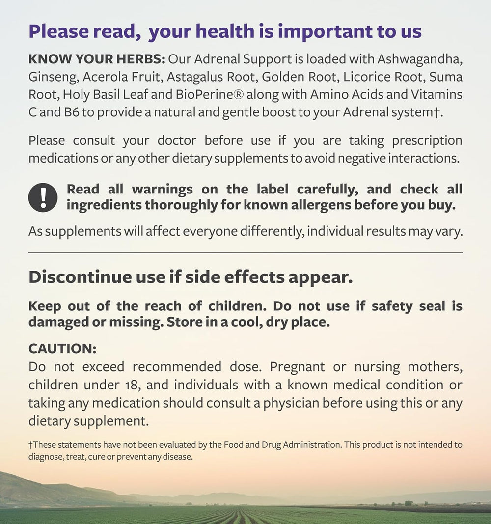 Healths Harmony Adrenal GMP facility label indicates high-quality manufacturing