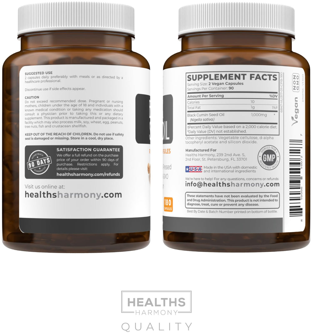 Allergen warning note for seed-derived Healths Harmony oil.