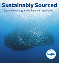 Sustainability badge highlighting Peruvian anchovy origin for Healths Harmony Omega 7.