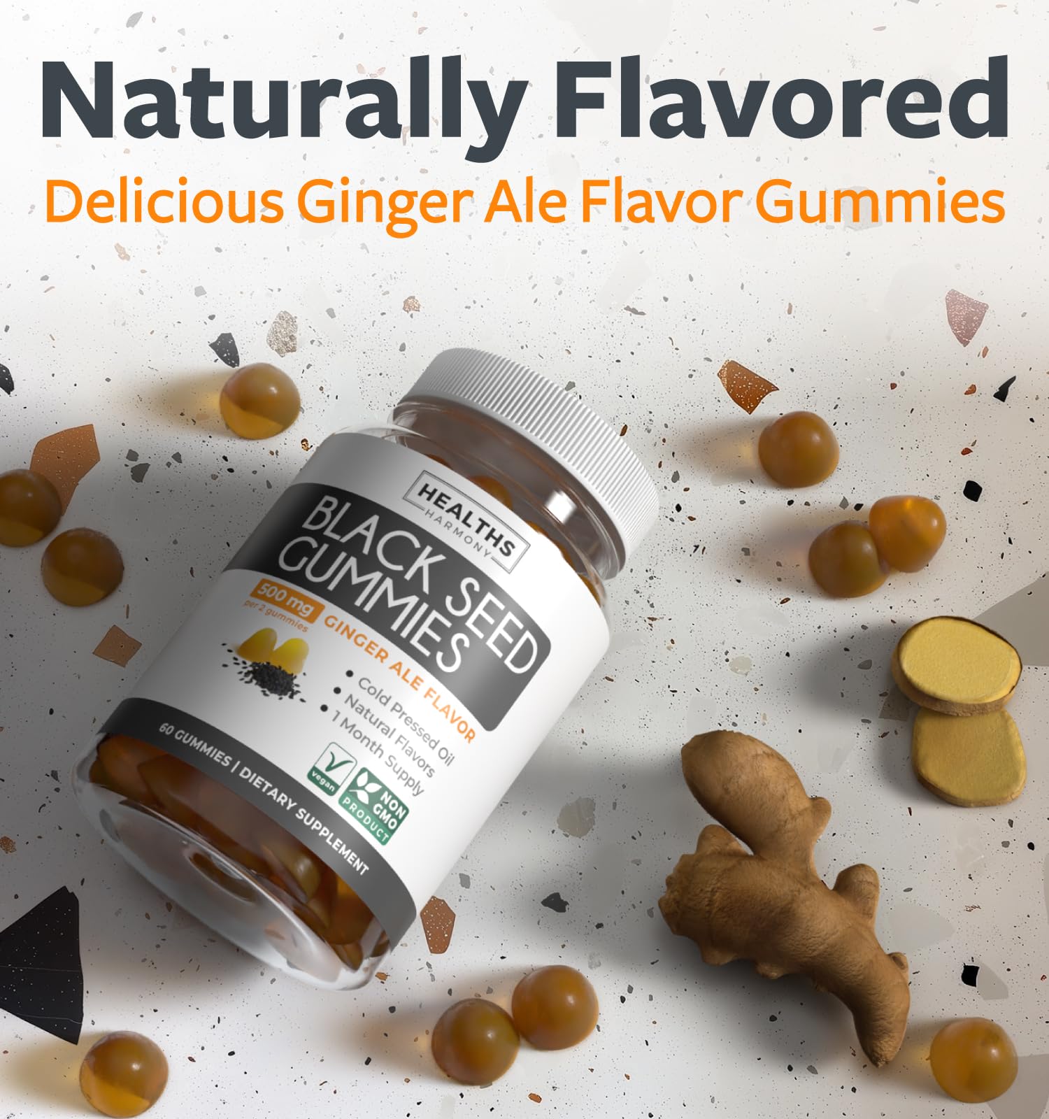 Healths Harmony gummies show nigella sativa ingredient in each bite