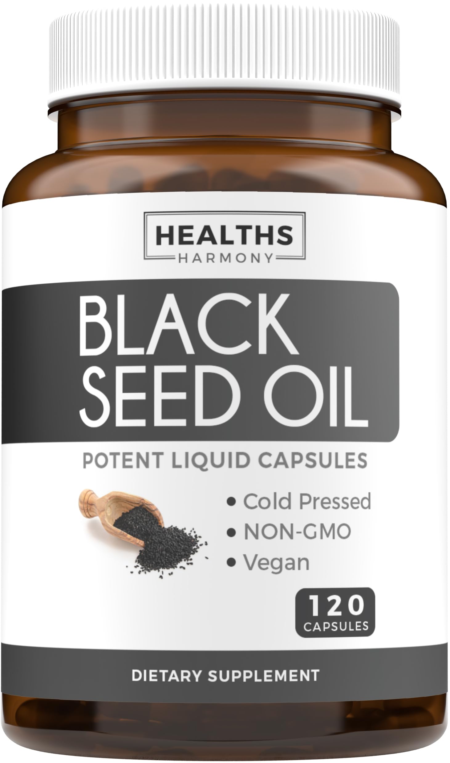 Healths Harmony black seed oil softgel packaging for convenient daily use