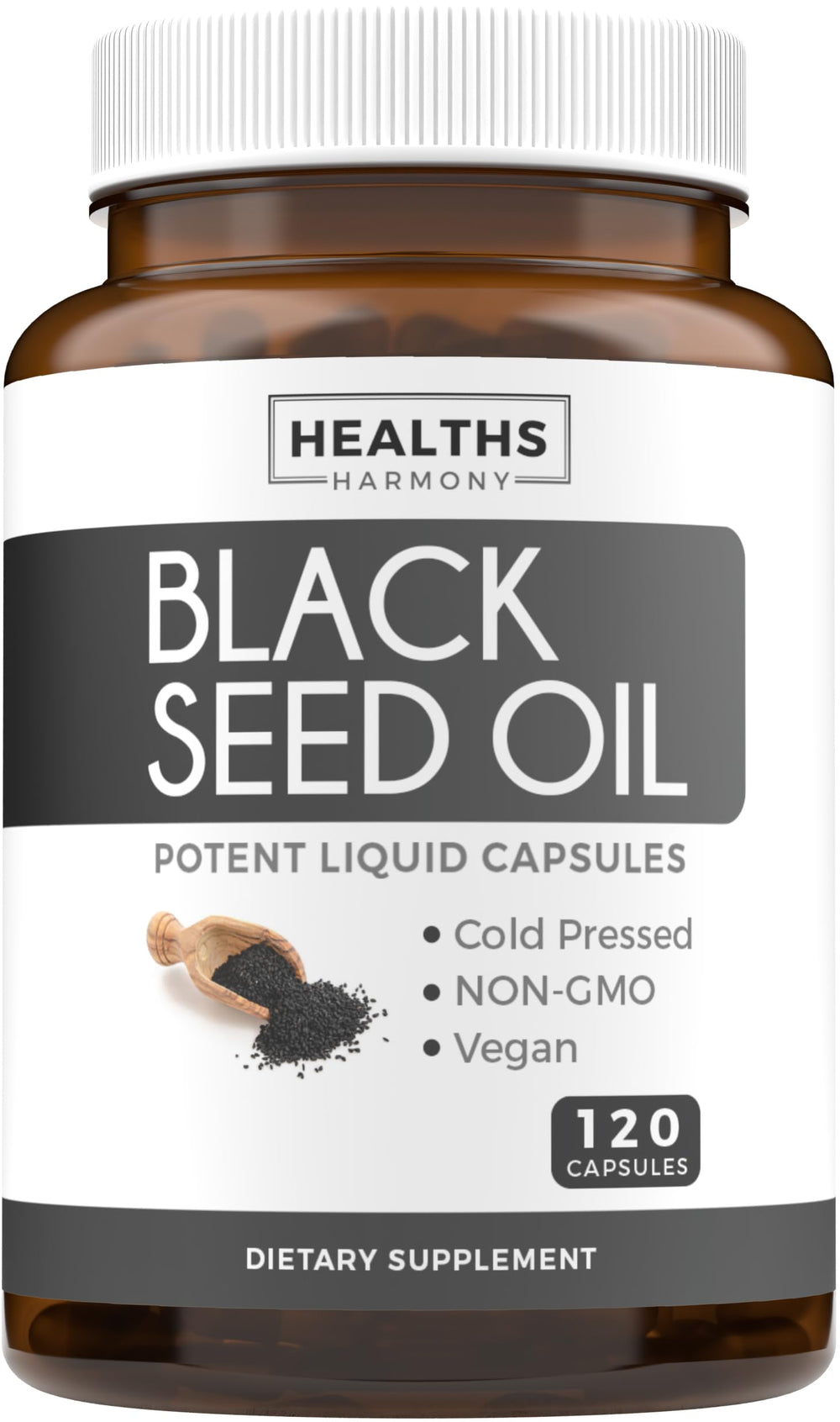 Healths Harmony black seed oil softgel packaging for convenient daily use