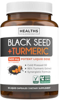 Healths Harmony Cold-Pressed Black Seed Oil Capsules - Vegan Non-GMO with Turmeric Extract (1 Month)