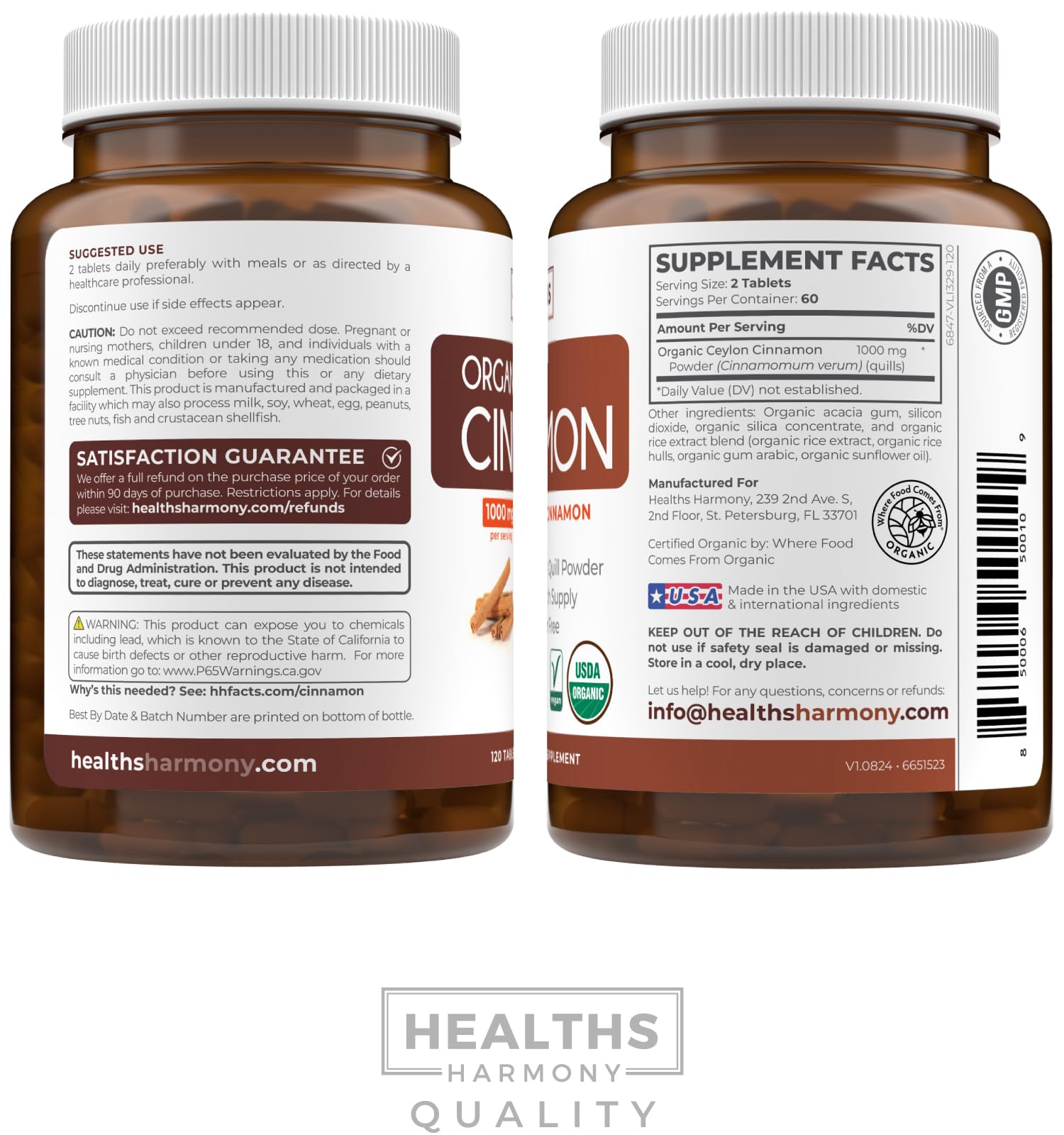 Healths Harmony Ceylon Cinnamon pills with lab-verified quality seal.