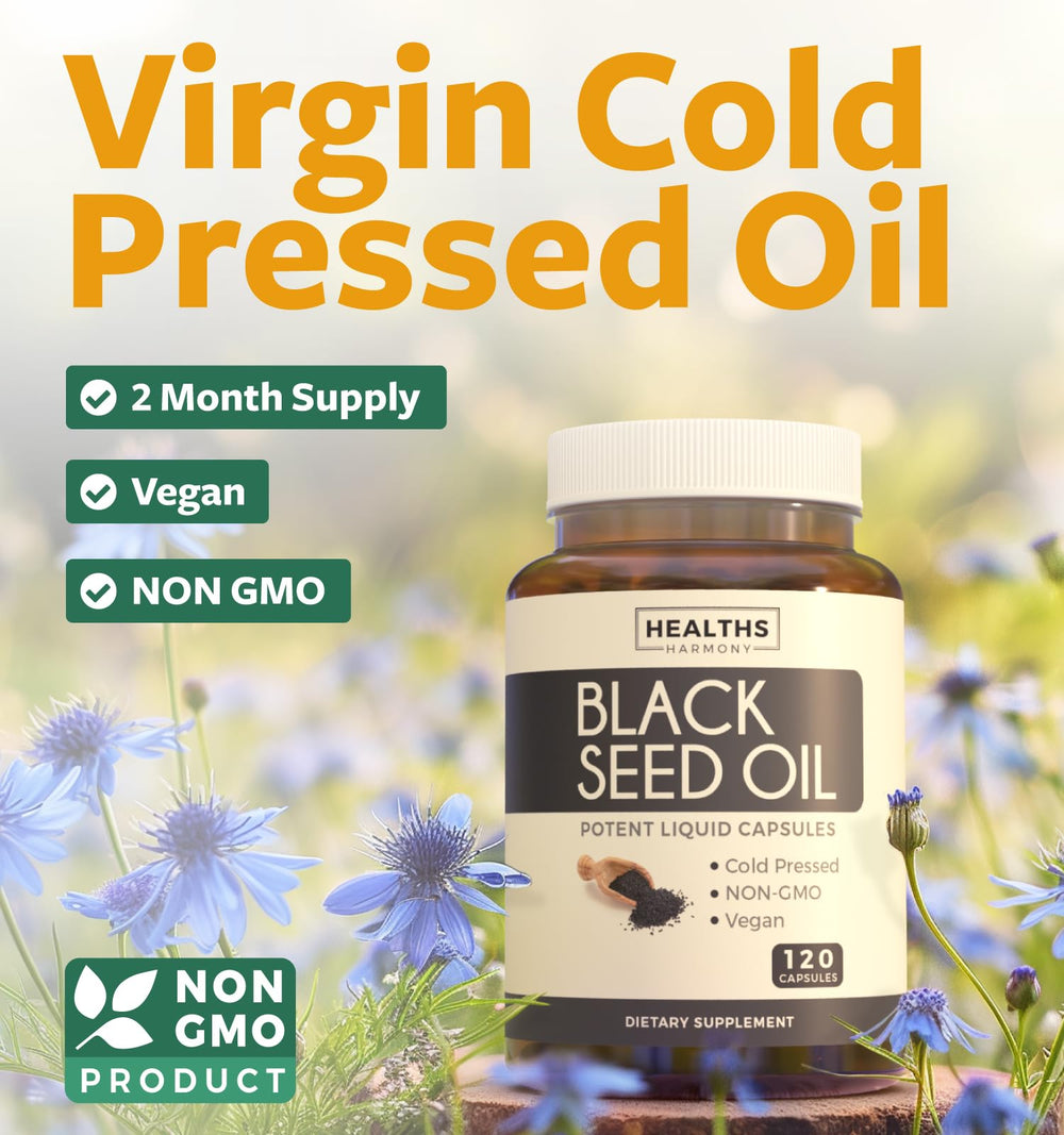 Healths Harmony cold-pressed black seed oil softgel close-up